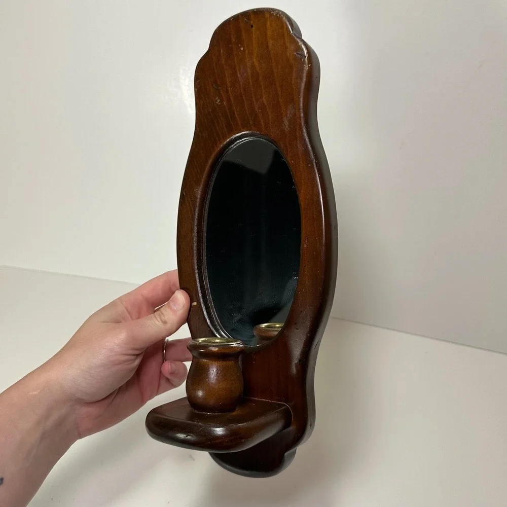 Vintage Charles Lesters Wood Wall Sconce Mirror Candle Holder South Carolina